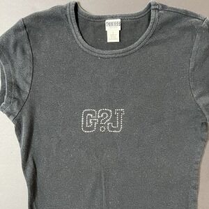 Vintage Guess Jeans Tshirt Women's L Black 90s Faded Retro Grunge Rhinestones
